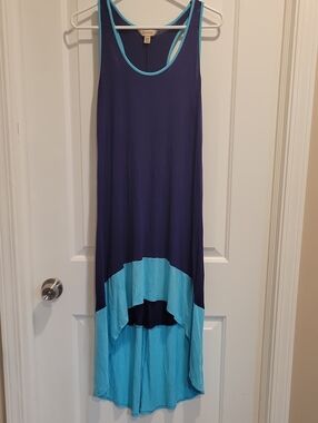 Decree Navy and Aqua High-Low Tank Dress